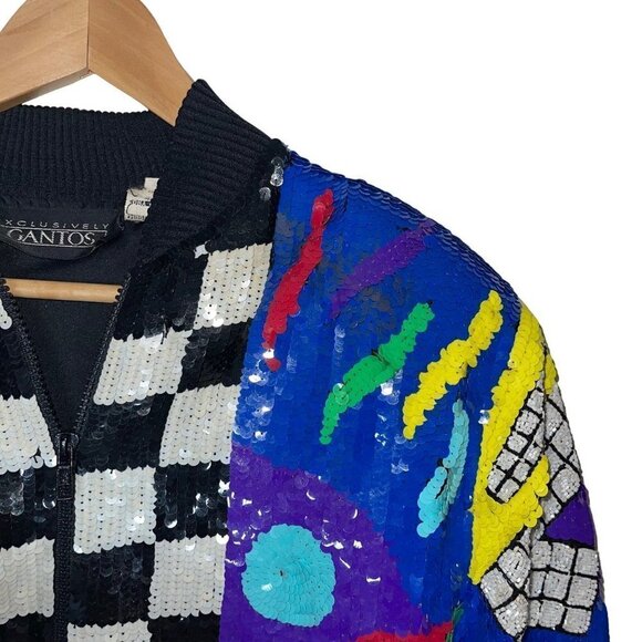 Gantos Vintage 1980s Womens Bomber Jacket Size Small Sequins Abstract Art - Picture 14 of 16